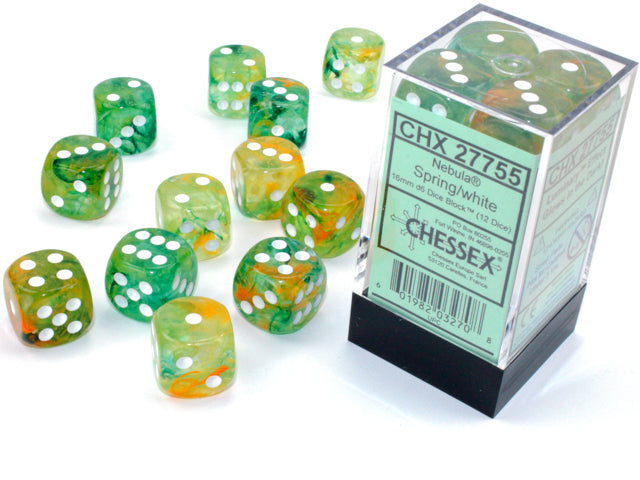 Chessex Nebula Spring/white16mm D6 (12 Dice)