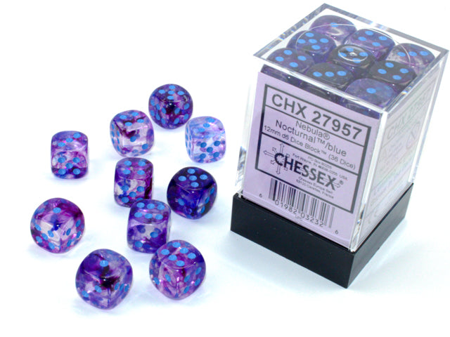 Chessex Nebula Nocturnal/blue Luminary 12mm d6 Dice Block (36 dice)