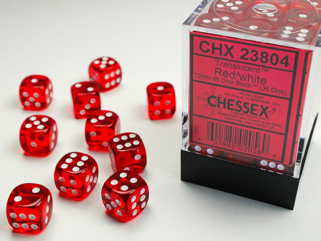 Chessex Translucent Red/White 12mm D6 Dice Block (36ct)