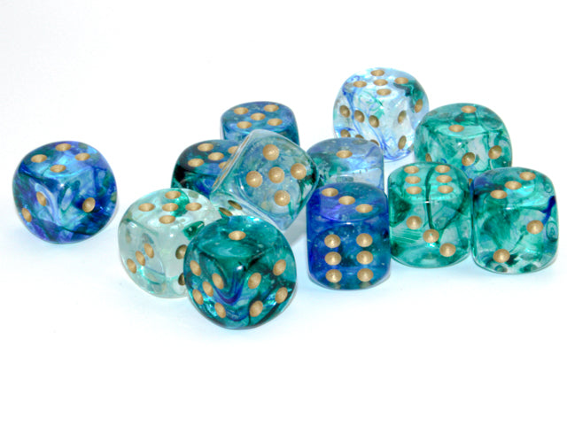Chessex Nebula Oceanic/Gold 16mm D6 Dice (12ct)