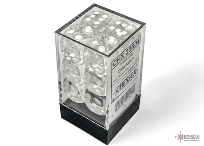 Chessex Translucent Clear/White 16mm D6 Dice (12ct)
