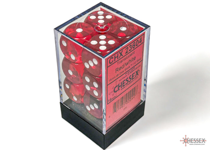 Chessex Translucent Red/White 16mm D6 Dice (12ct)