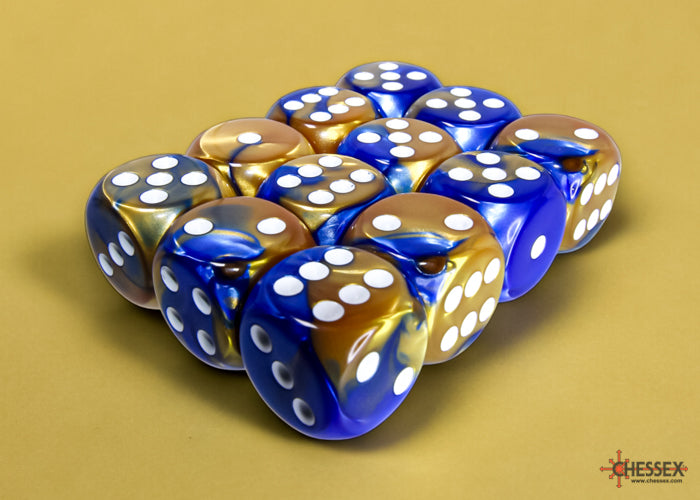 Chessex Gemini Blue-Gold/White 16mm D6 Dice (12ct)