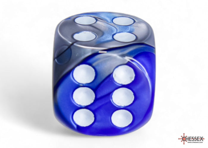 Chessex Gemini Blue-Steel/White 16mm D6 Dice (12ct)