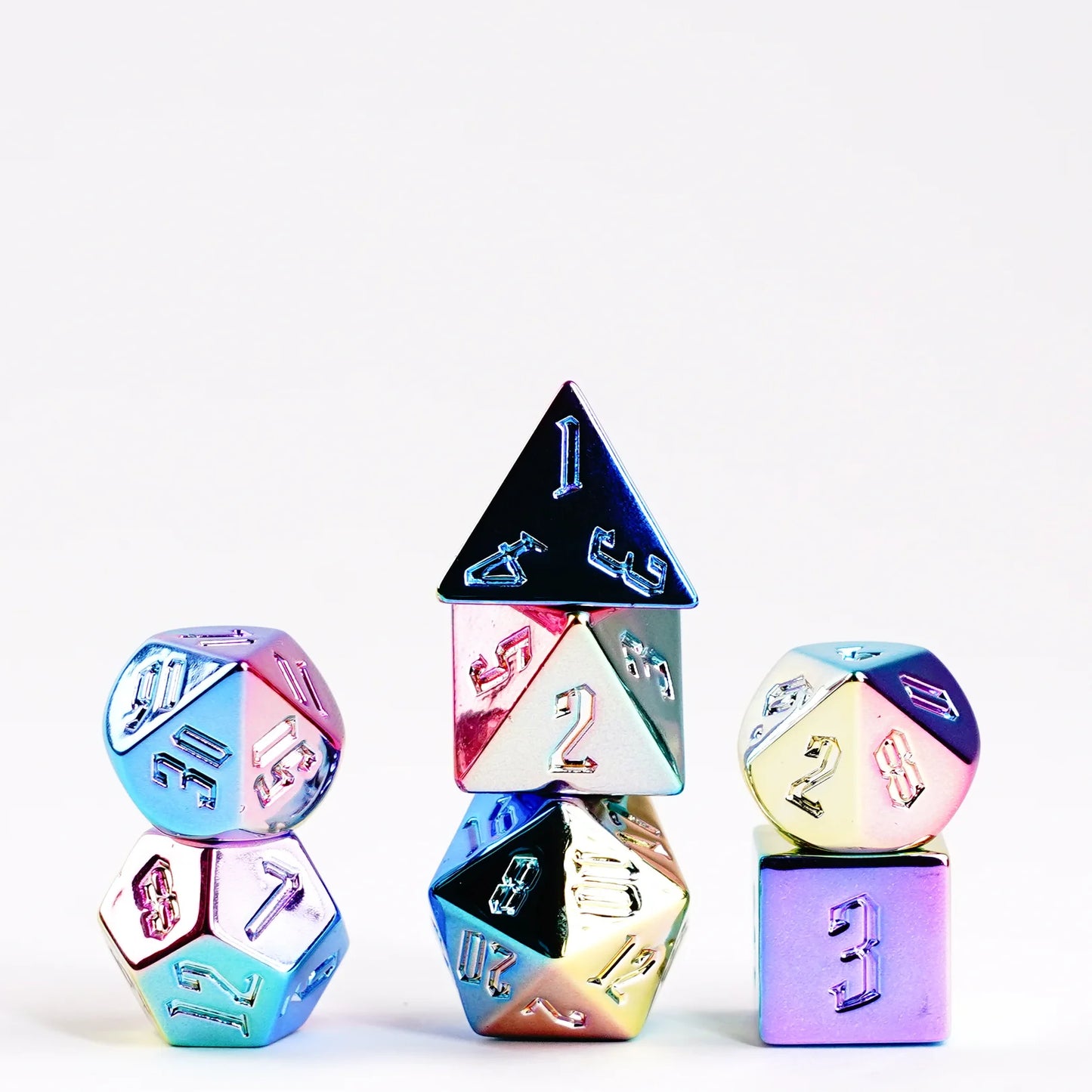 Chessex 7-Die Set 16mm Aluminum Plated Acrylic: Rainbow Aegis/Uninked