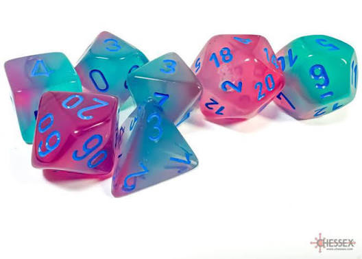 Chessex: Gemini Gel Green-Pink/Blue Polyhedral Dice Set (7ct)