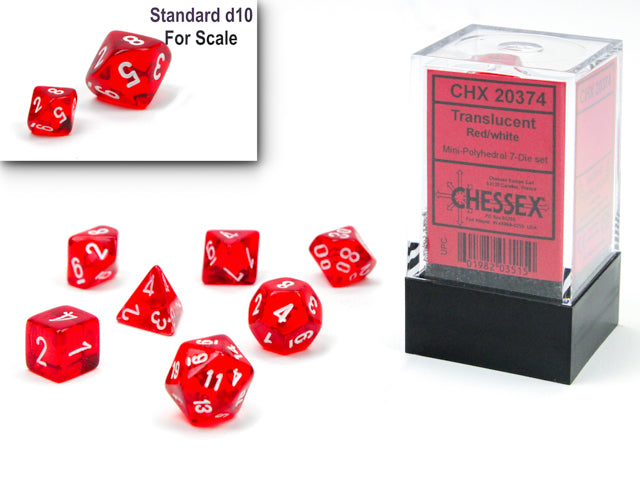Chessex Translucent Red/White Mini Polyhedral Dice Set (7ct)
