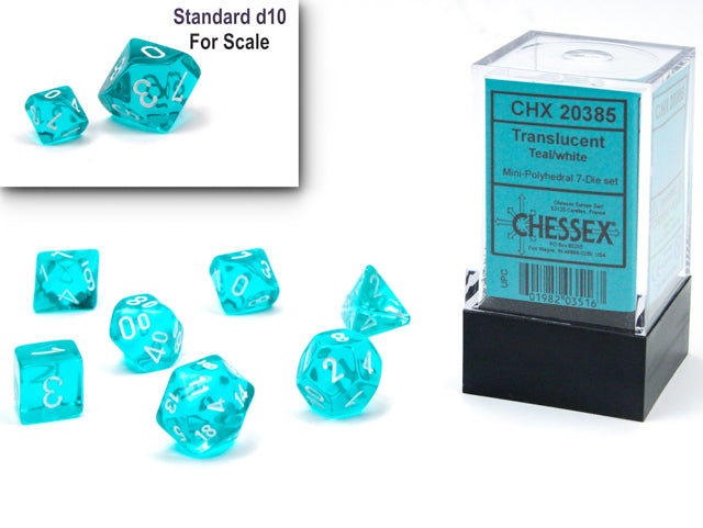 Chessex Translucent Teal/White Mini Polyhedral Dice Set (7ct)