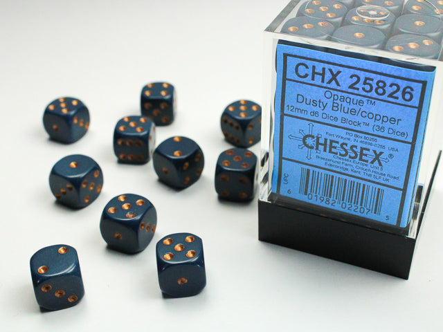 Chessex Opaque Dusty Blue/Copper 12mm D6 Dice Block (36ct)