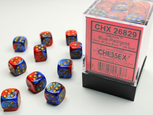 Chessex  Gemini Blue-Red/gold 12mm d6 Dice Block (36 dice)