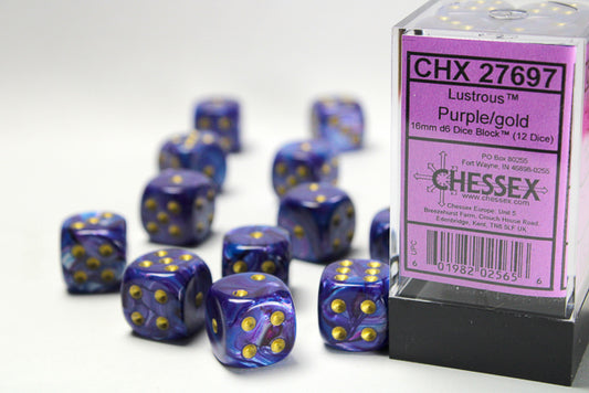 Chessex Lustrous Purple/gold 16mm D6 (12 Dice)
