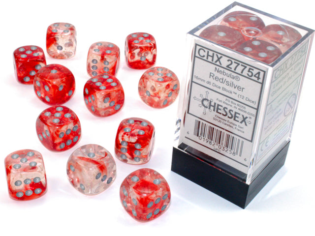 Chessex Nebula Red/Silver 16mm D6 Dice (12ct)