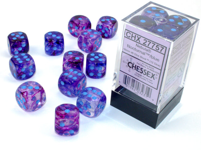 Chessex Nebula Nocturnal/Blue 16mm D6 Dice (12ct)