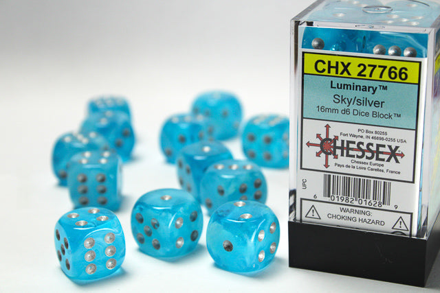 Chessex Luminary Sky/Silver 16mm D6 Dice (12ct)