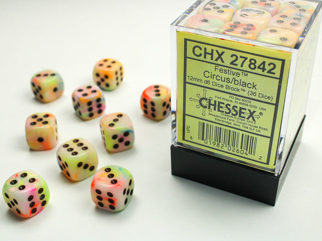 Chessex Festive Circus/Black 12mm D6 Dice Block (36ct)