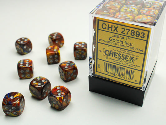 Chessex Lustrous Gold/silver12mm d6 Dice Block (36 dice)