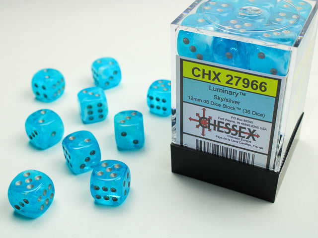 Chessex Luminary Sky/Silver 12mm D6 Dice Block (36ct)
