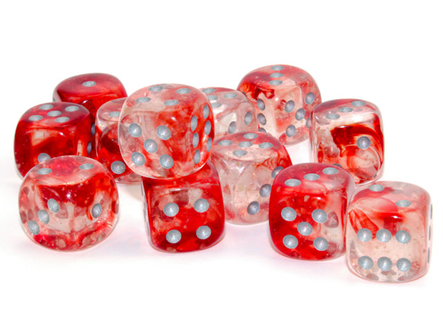 Chessex Nebula Red/Silver 16mm D6 Dice (12ct)