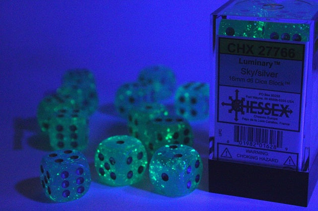 Chessex Luminary Sky/Silver 16mm D6 Dice (12ct)
