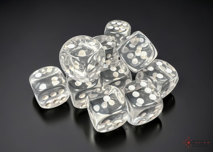 Chessex Translucent Clear/White 16mm D6 Dice (12ct)