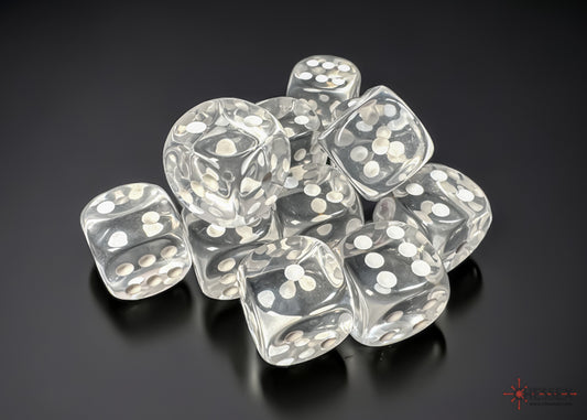 Chessex Translucent Clear/White 16mm D6 Dice (12ct)