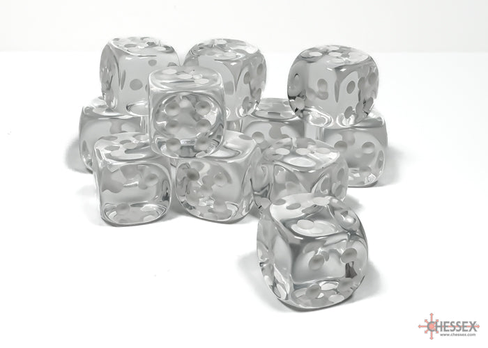 Chessex Translucent Clear/White 16mm D6 Dice (12ct)