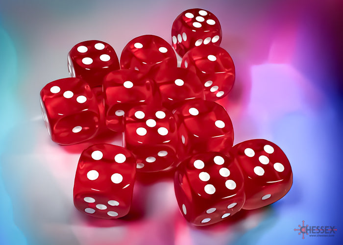 Chessex Translucent Red/White 16mm D6 Dice (12ct)