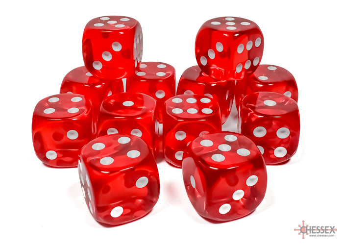 Chessex Translucent Red/White 16mm D6 Dice (12ct)