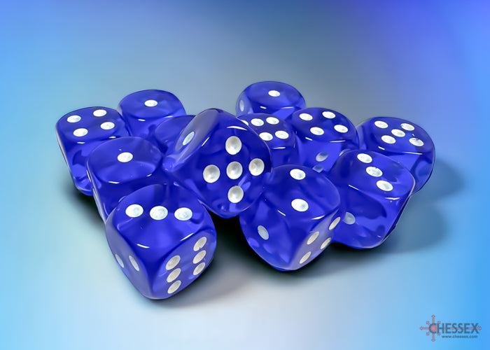 Chessex Translucent Blue/White 16mm D6 Dice (12ct)