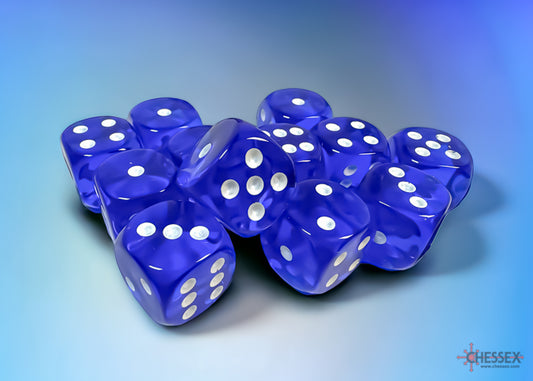 Chessex Translucent Blue/White 16mm D6 Dice (12ct)