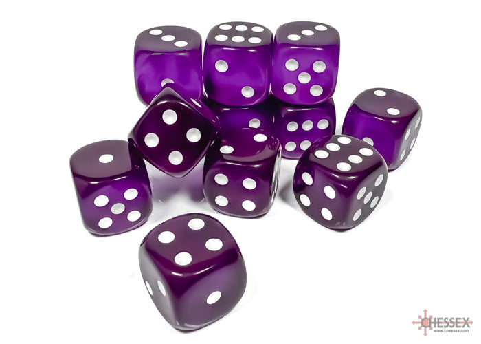 Chessex Translucent Purple/White 16mm D6 Dice (12ct)
