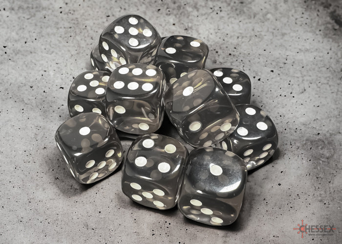 Chessex Translucent Smoke/White 16mm D6 Dice (12ct)