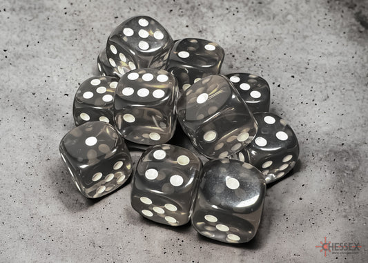 Chessex Translucent Smoke/White 16mm D6 Dice (12ct)