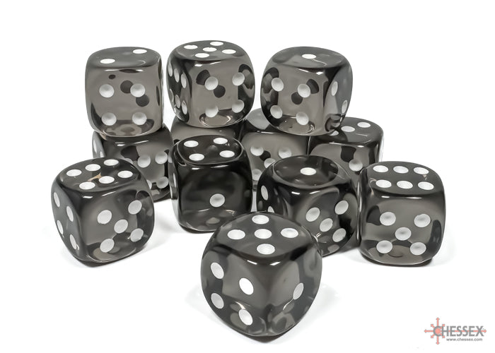 Chessex Translucent Smoke/White 16mm D6 Dice (12ct)
