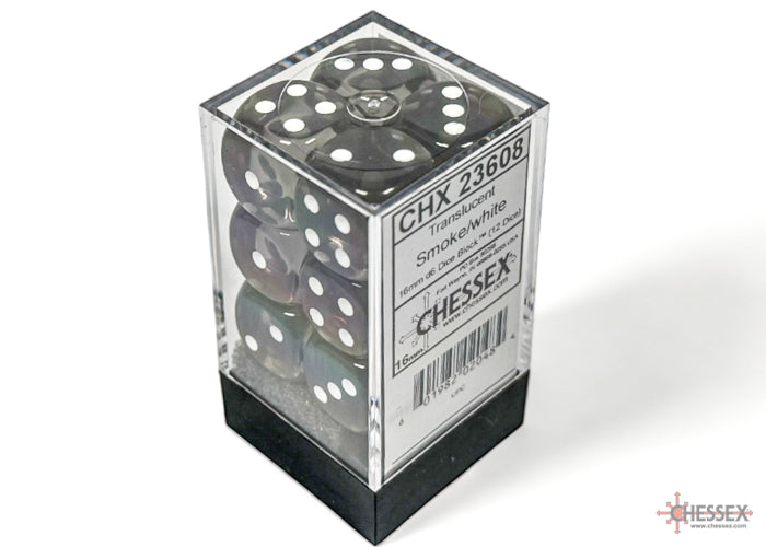 Chessex Translucent Smoke/White 16mm D6 Dice (12ct)