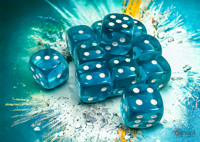 Chessex Translucent Teal/White 16mm D6 Dice (12ct)