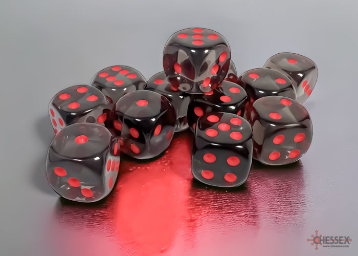 Chessex Translucent Smoke/Red 16mm D6 Dice (12ct)
