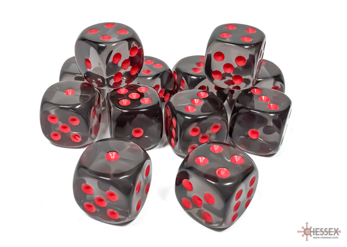 Chessex Translucent Smoke/Red 16mm D6 Dice (12ct)