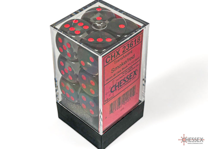Chessex Translucent Smoke/Red 16mm D6 Dice (12ct)
