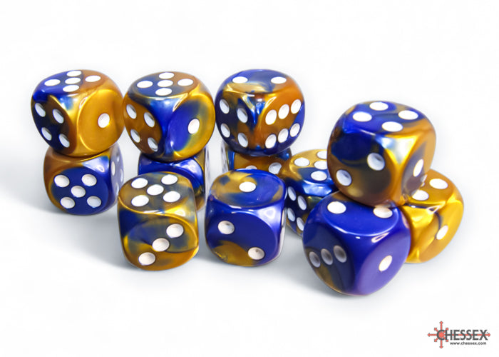 Chessex Gemini Blue-Gold/White 16mm D6 Dice (12ct)