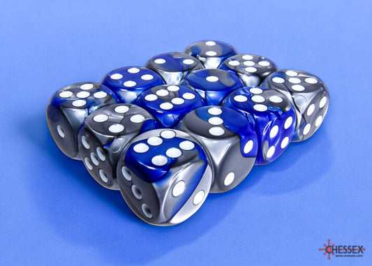 Chessex Gemini Blue-Steel/White 16mm D6 Dice (12ct)