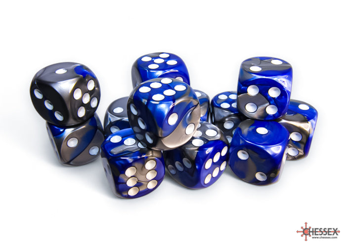 Chessex Gemini Blue-Steel/White 16mm D6 Dice (12ct)
