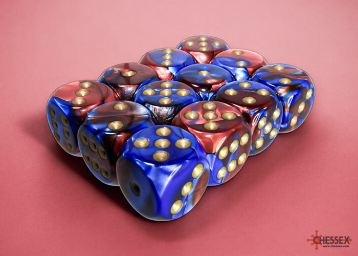Chessex Gemeni Blue-Red/Gold 16mm D6 Dice (12ct)