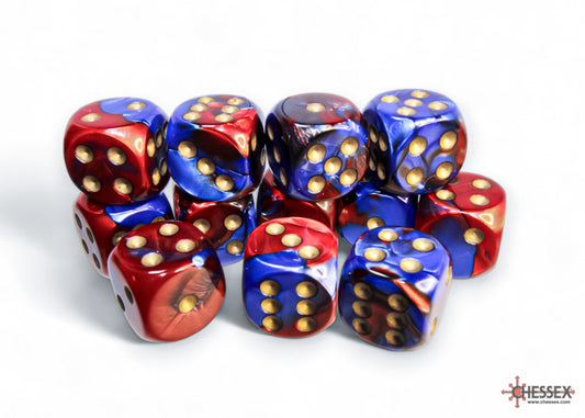 Chessex Gemeni Blue-Red/Gold 16mm D6 Dice (12ct)