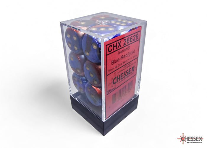 Chessex Gemeni Blue-Red/Gold 16mm D6 Dice (12ct)