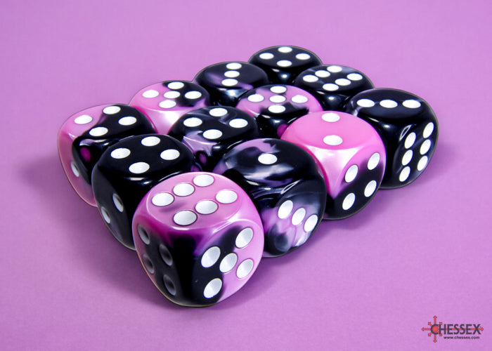 Chessex Gemini Black-Pink/White 16mm D6 Dice (12ct)
