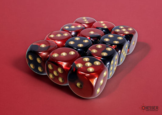 Chessex Gemini Black-Red/Gold 16mm D6 Dice (12ct)