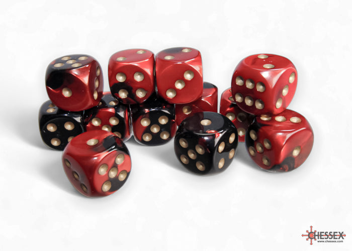 Chessex Gemini Black-Red/Gold 16mm D6 Dice (12ct)