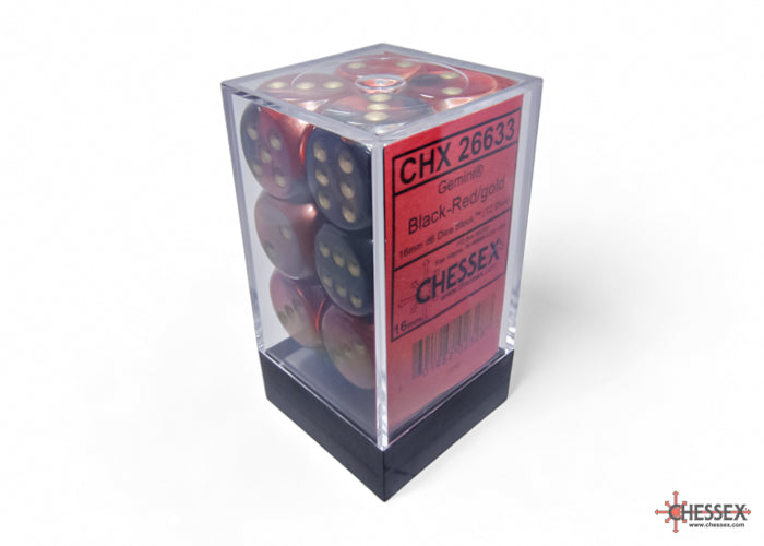 Chessex Gemini Black-Red/Gold 16mm D6 Dice (12ct)