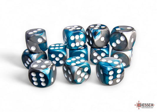 Chessex Gemini Steel-Teal/white16mm D6 (12 Dice)